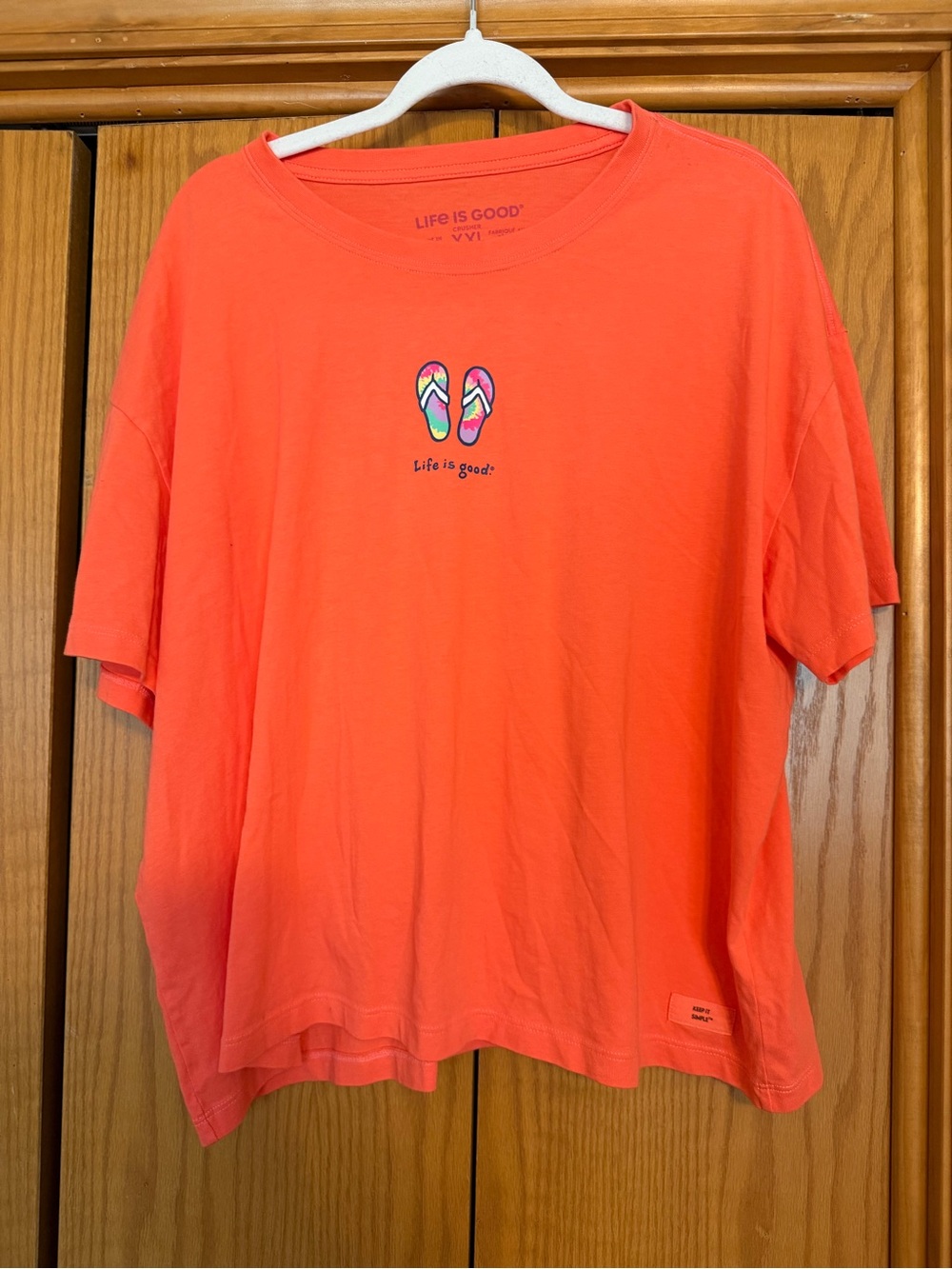 Life Is Good Coral Short-Sleeve Tee with Flip-Flop Graphic Size XXL